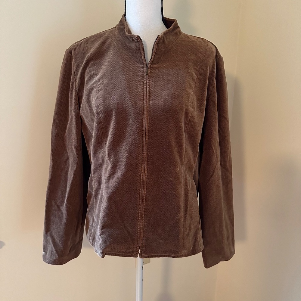*TALBOTS* Petite Brown Fashion Stretch Long Sleeve Zip-Up Size LP